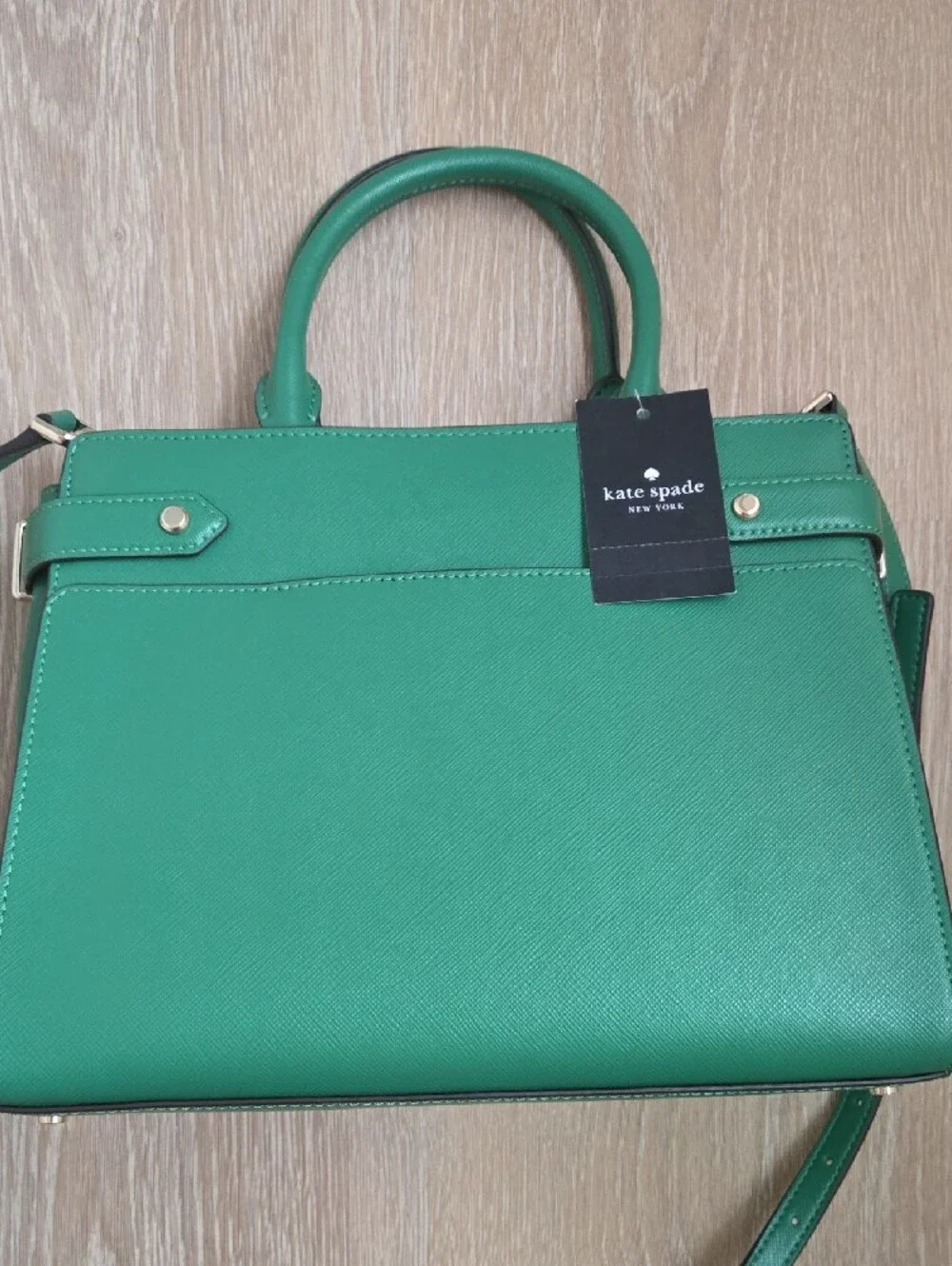 kate spade Green Structured Leather Satchel with Gold Logo